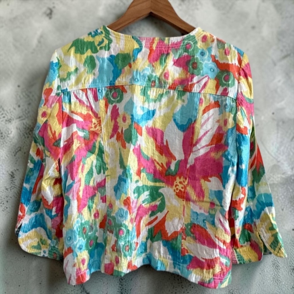 Ruby Rd Womens Floral Abstract Button Front Jacket Multi Color Size 12 - Picture 2 of 5